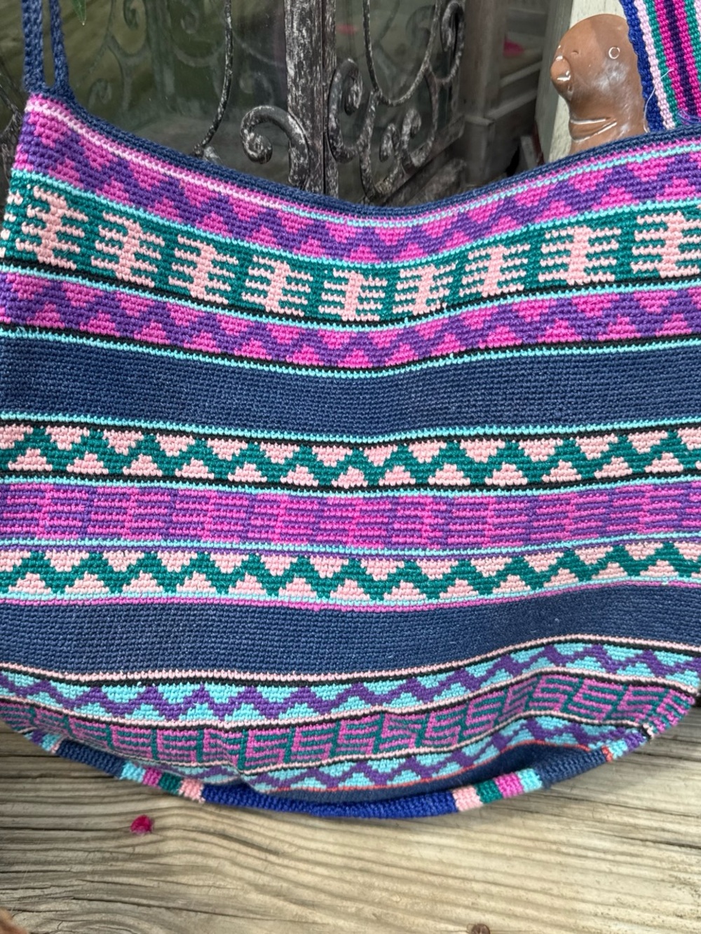 Guatemala Handwoven Navy and Pink Patterned Women’s Shoulder Bag